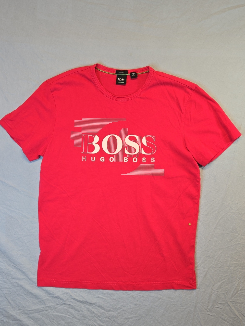 Hugo Boss Coral Pink Graphic Logo Spellout Crewneck T-Shirt